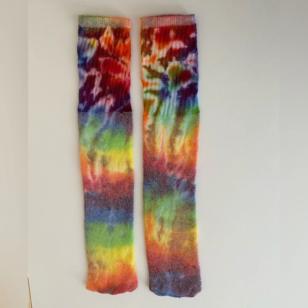 Tie Dye Socks Colorful Retro Boho Rainbow Cotton Blend Tube Handmade Sock Hippie